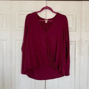 Mossimo Burgundy Criss Cross Long Sleeve Top Size XXL